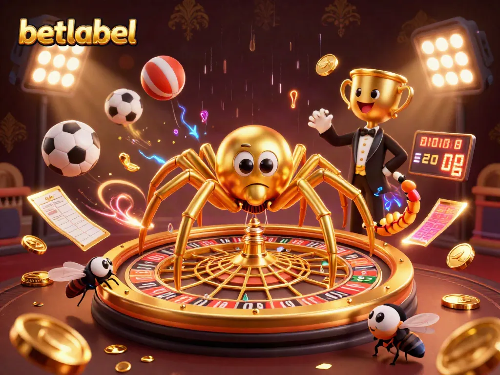 Catch the excitement of betting at betlabel with a 3D spider-themed roulette wheel illustration.