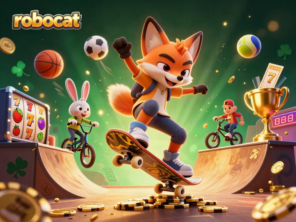 robocat showcases excitement with animated characters and casino elements in a vibrant scene.